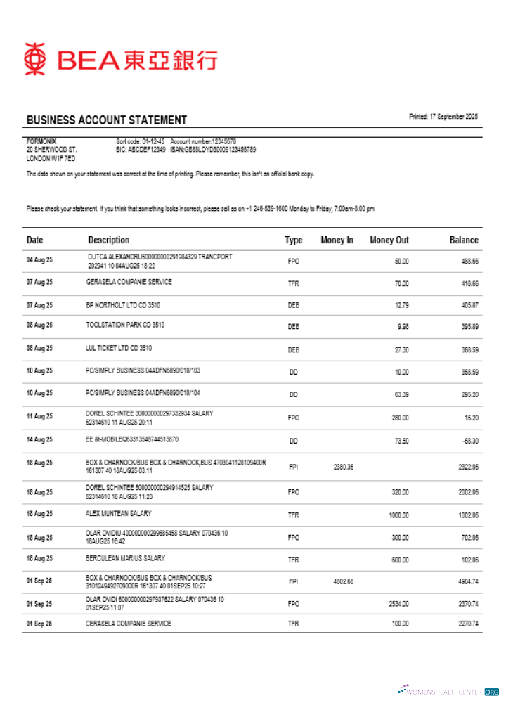 Download Hong Kong BEA business bank statement Word and PDF format Photoshop template